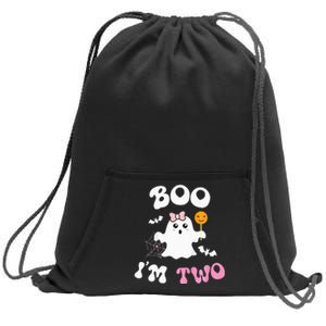 Boo I'm Two Ghost Second 2nd Birthday Groovy Halloween Sweatshirt Cinch Pack Bag