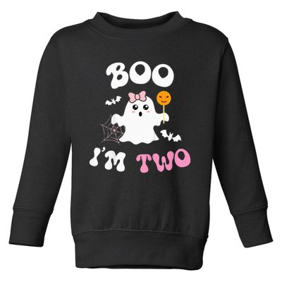 Boo I'm Two Ghost Second 2nd Birthday Groovy Halloween Toddler Sweatshirt