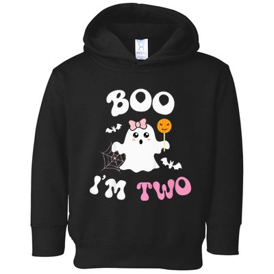 Boo I'm Two Ghost Second 2nd Birthday Groovy Halloween Toddler Hoodie