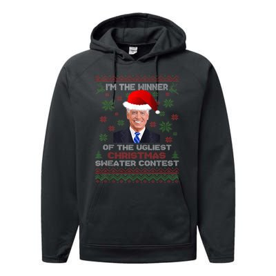 Biden Im The Winner Of The Ugliest Christmas Sweater Contest Performance Fleece Hoodie