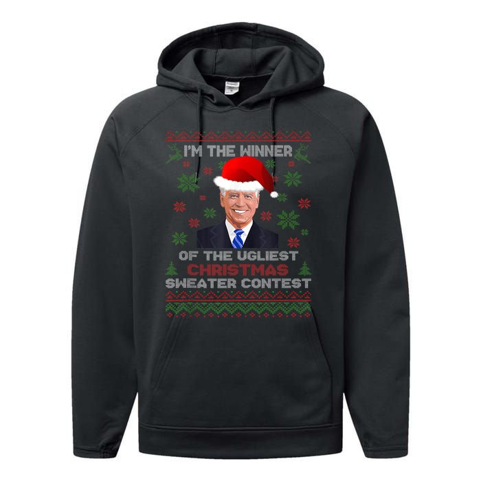 Biden Im The Winner Of The Ugliest Christmas Sweater Contest Performance Fleece Hoodie