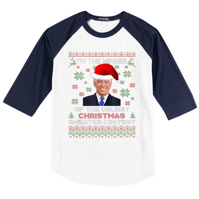 Biden Im The Winner Of The Ugliest Christmas Sweater Contest Baseball Sleeve Shirt