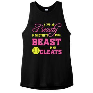 Beauty In The Street Beast In My Cleats GirlWo Softball Ladies PosiCharge Tri-Blend Wicking Tank