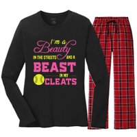 Beauty In The Street Beast In My Cleats GirlWo Softball Women's Long Sleeve Flannel Pajama Set 