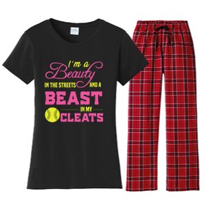 Beauty In The Street Beast In My Cleats GirlWo Softball Women's Flannel Pajama Set