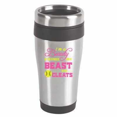 Beauty In The Street Beast In My Cleats GirlWo Softball 16oz Travel Tumbler