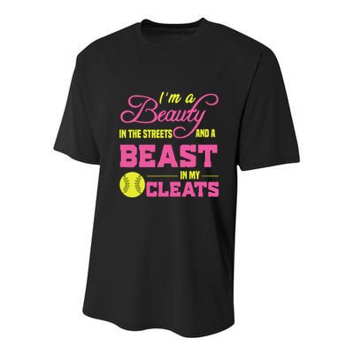 Beauty In The Street Beast In My Cleats GirlWo Softball Youth Performance Sprint T-Shirt