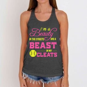 Beauty In The Street Beast In My Cleats GirlWo Softball Women's Knotted Racerback Tank