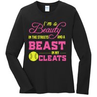 Beauty In The Street Beast In My Cleats GirlWo Softball Ladies Long Sleeve Shirt