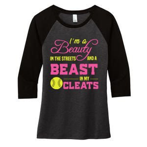 Beauty In The Street Beast In My Cleats GirlWo Softball Women's Tri-Blend 3/4-Sleeve Raglan Shirt