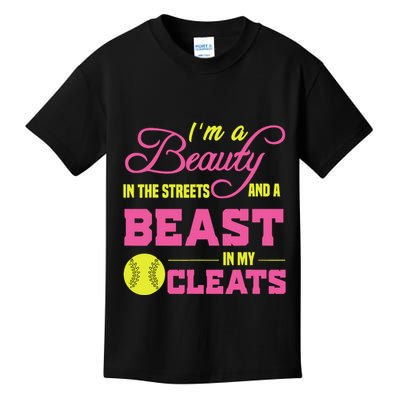 Beauty In The Street Beast In My Cleats GirlWo Softball Kids T-Shirt