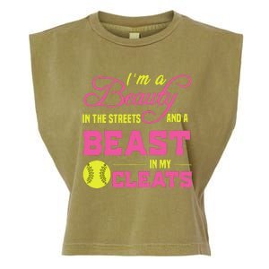 Beauty In The Street Beast In My Cleats GirlWo Softball Garment-Dyed Women's Muscle Tee