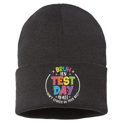 Bruh Its Test Day Rock The Test Teacher Student Testing Day Sustainable Knit Beanie