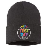 Bruh Its Test Day Rock The Test Teacher Student Testing Day Sustainable Knit Beanie