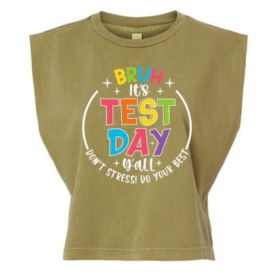 Bruh Its Test Day Rock The Test Teacher Student Testing Day Garment-Dyed Women's Muscle Tee