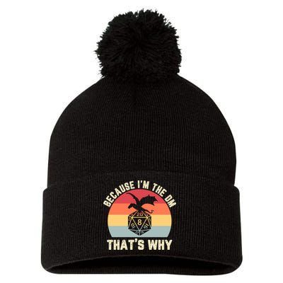 Because Im The DM Thats Why Gift Retro RPG Dice Dragon Pom Pom 12in Knit Beanie