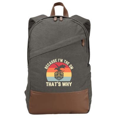 Because Im The DM Thats Why Gift Retro RPG Dice Dragon Cotton Canvas Backpack