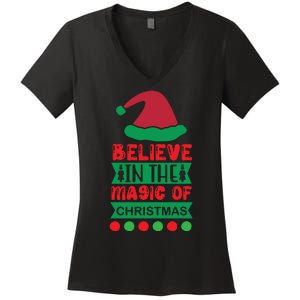 Believe In The Magic Of Christmas Women's V-Neck T-Shirt