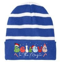 Believe In The Magic Christmas Vintage Cute Gift Striped Beanie with Solid Band