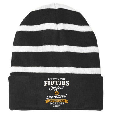 Built In The Fifties Built In The 50s Birthday Striped Beanie with Solid Band