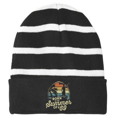 Born In The Summer Of 69 54th Birthday Gifts Funny 1969 Bday Striped Beanie with Solid Band