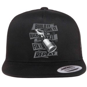 Build It Tune It Race It Break It Race Car Enthusiast Flat Bill Trucker Hat