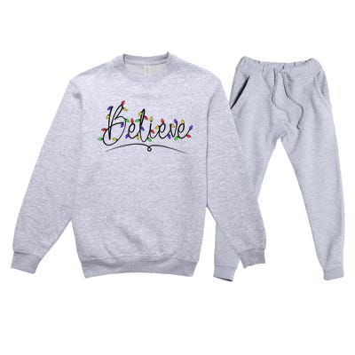 Believe In The Magic Of Christmas Festive Graphic Gift Premium Crewneck Sweatsuit Set