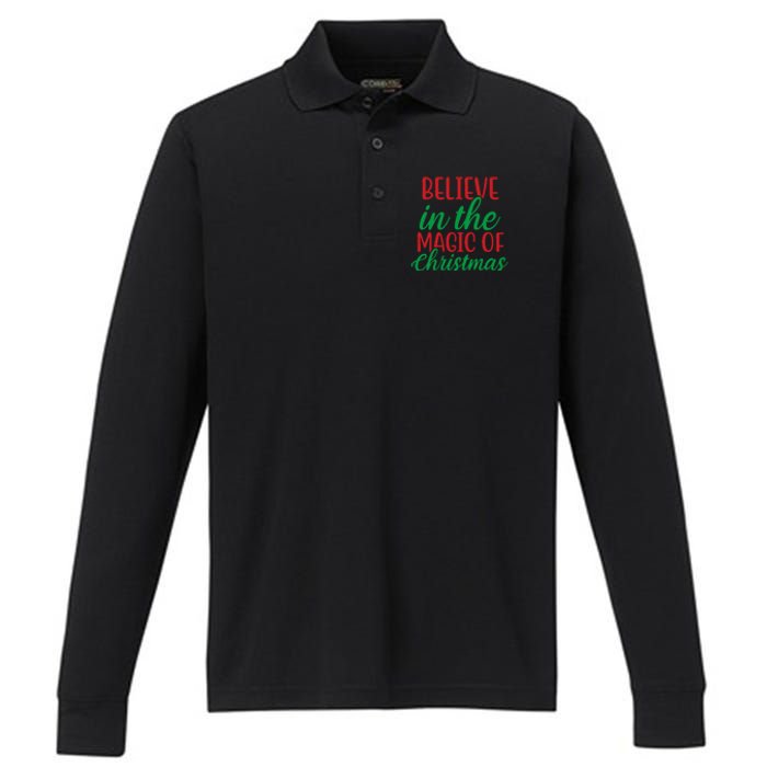 Believe In The Magic Of Christmas Pajama  Performance Long Sleeve Polo