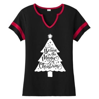 Believe In The Magic Of Christmas Rustic Holiday Family Gift Ladies Halftime Notch Neck Tee