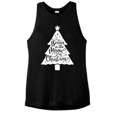 Believe In The Magic Of Christmas Rustic Holiday Family Gift Ladies PosiCharge Tri-Blend Wicking Tank