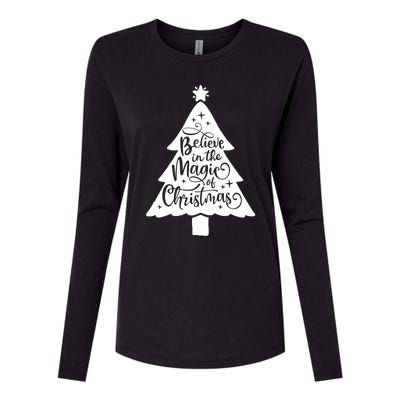 Believe In The Magic Of Christmas Rustic Holiday Family Gift Womens Cotton Relaxed Long Sleeve T-Shirt