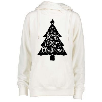 Believe In The Magic Of Christmas Rustic Holiday Family Gift Womens Funnel Neck Pullover Hood