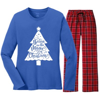 Believe In The Magic Of Christmas Rustic Holiday Family Gift Women's Long Sleeve Flannel Pajama Set 