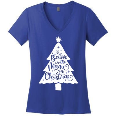 Believe In The Magic Of Christmas Rustic Holiday Family Gift Women's V-Neck T-Shirt