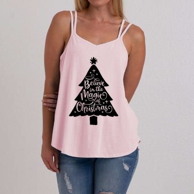 Believe In The Magic Of Christmas Rustic Holiday Family Gift Women's Strappy Tank