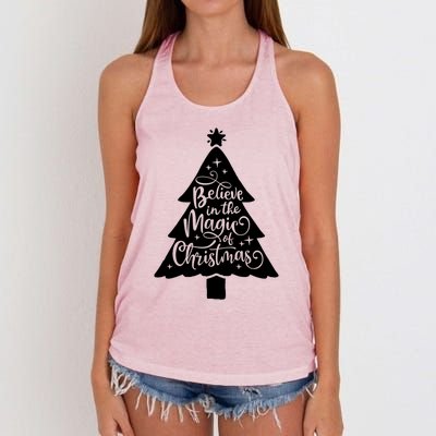 Believe In The Magic Of Christmas Rustic Holiday Family Gift Women's Knotted Racerback Tank