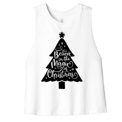 Believe In The Magic Of Christmas Rustic Holiday Family Gift Women's Racerback Cropped Tank