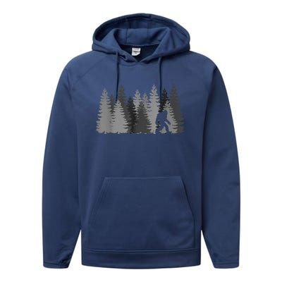 Bigfoot In The Forest Sasquatch Yeti Performance Fleece Hoodie