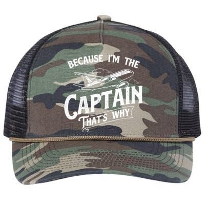 Because I'm The Captain That's Why Aircraft Airline Pilot Retro Rope Trucker Hat Cap