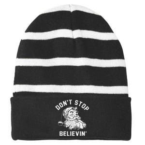 Believe in the Christmas Spirit Funny Xmas Santa Gift Striped Beanie with Solid Band