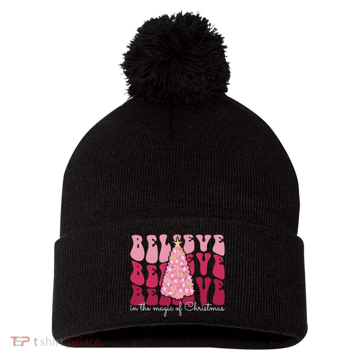Believe Im The Magic Of Christmas Retro Holiday Pom Pom 12in Knit Beanie