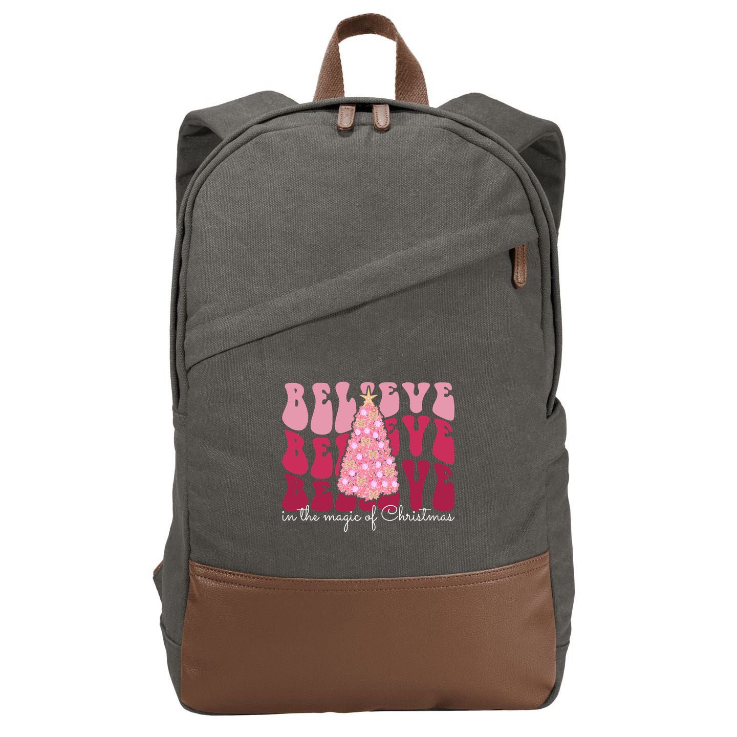 Believe Im The Magic Of Christmas Retro Holiday Cotton Canvas Backpack