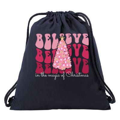 Believe Im The Magic Of Christmas Retro Holiday Drawstring Bag