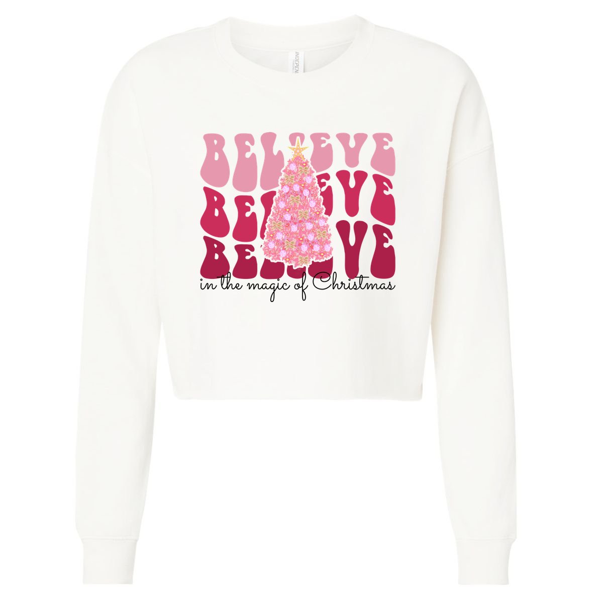 Believe Im The Magic Of Christmas Retro Holiday Cropped Pullover Crew