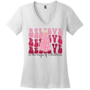 Believe Im The Magic Of Christmas Retro Holiday Women's V-Neck T-Shirt