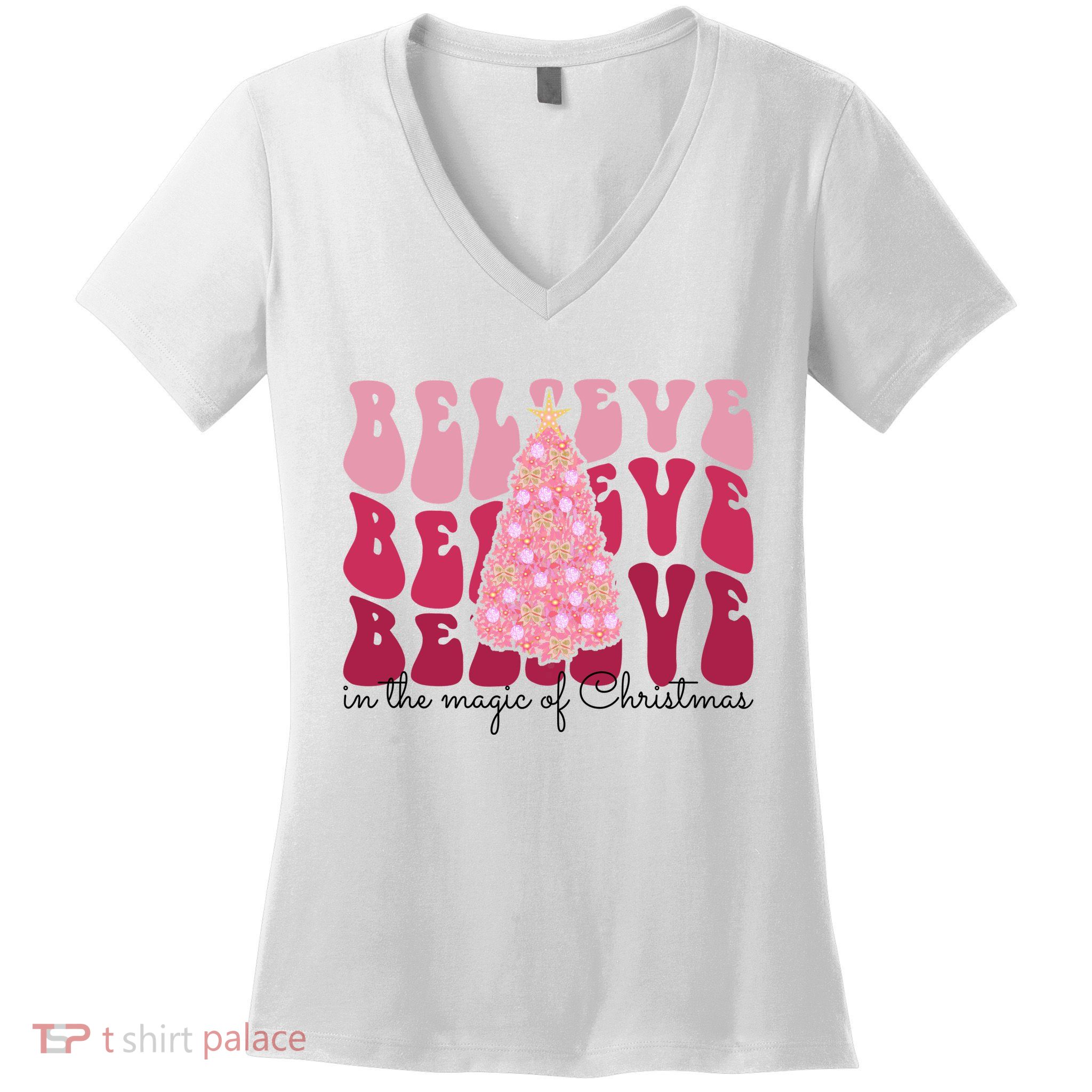 Believe Im The Magic Of Christmas Retro Holiday Women's V-Neck T-Shirt