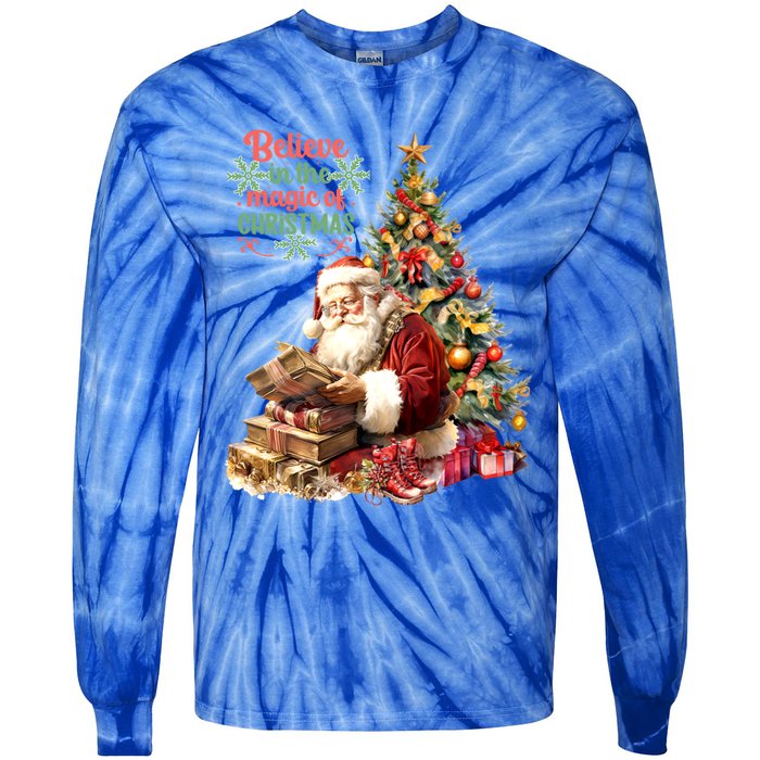 Believe In The Magic Of Christmas Vintage Santa Great Gift Tie-Dye Long Sleeve Shirt