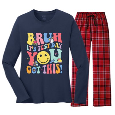 Bruh It’S Test Day You Got This Testing Day Teacher Women's Long Sleeve Flannel Pajama Set 