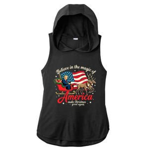 Believe In The Magic Of America Make Christmas Great Again Ladies PosiCharge Tri-Blend Wicking Draft Hoodie Tank