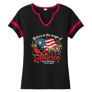 Believe In The Magic Of America Make Christmas Great Again Ladies Halftime Notch Neck Tee